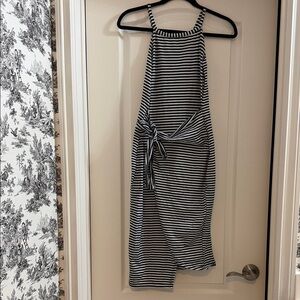 Black and White Striped Asymmetrical Dress